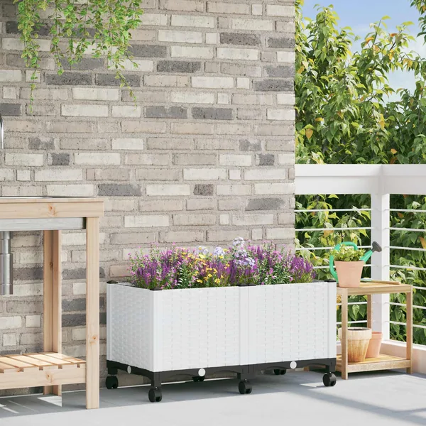Jardinière avec Roues Blanc 80 x 40 x 48 cm PP