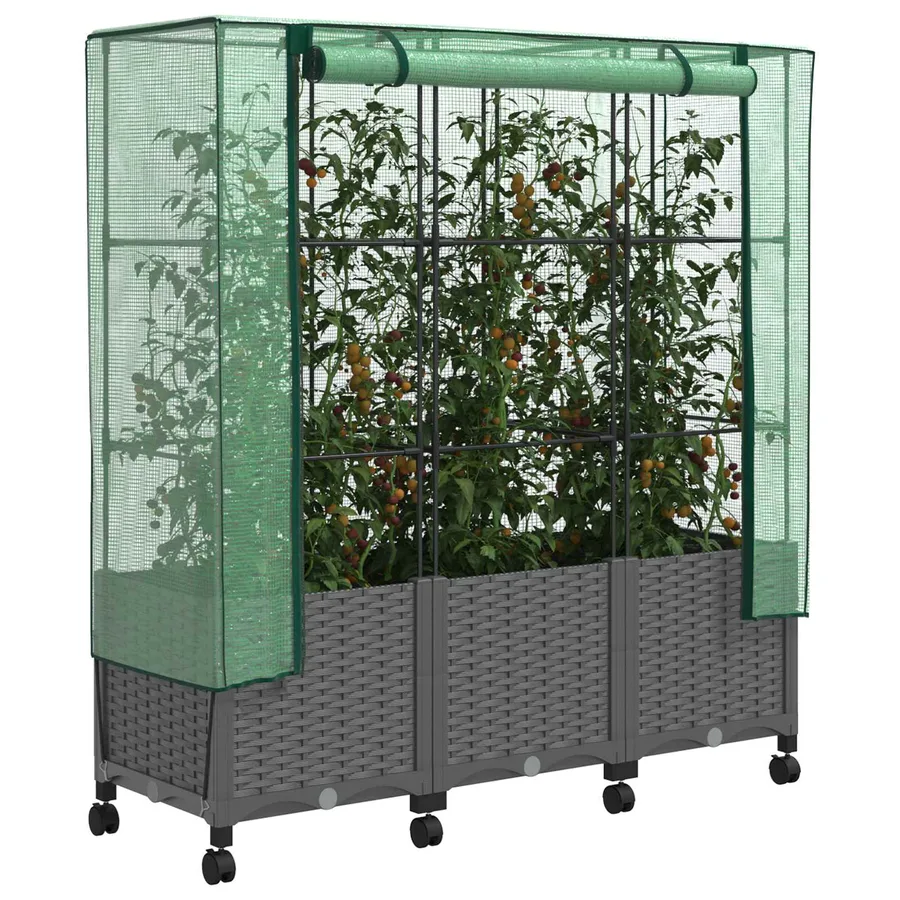 Jardinière de jardin avec couverture de serre et roues 3 pc PP - 3