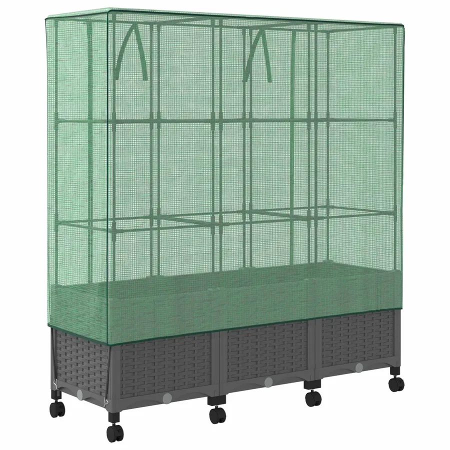 Jardinière de jardin avec couverture de serre et roues 3 pc PP - 4