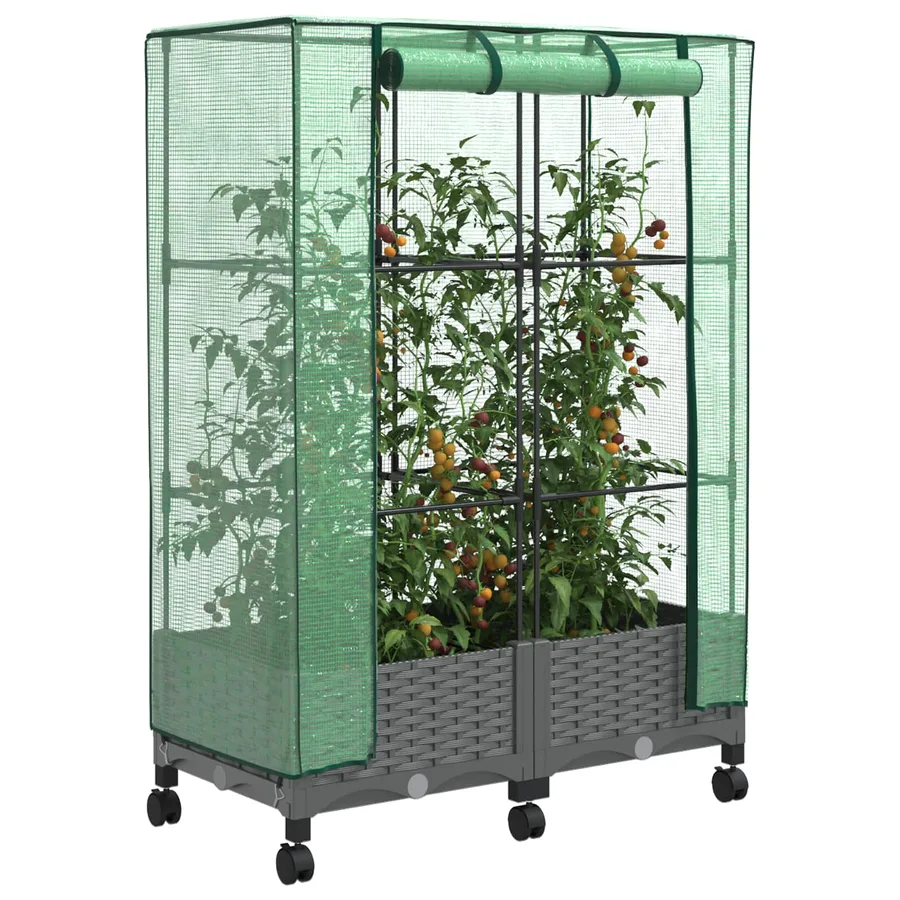 Jardinière de jardin avec couverture de serre et roues 2 pc PP - 3
