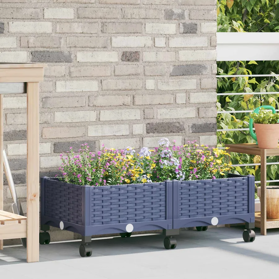 Jardinière avec Roues Gris Bleu 80 x 40 x 33 cm PP