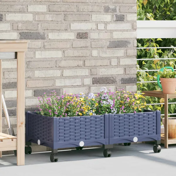 Jardinière avec Roues Gris Bleu 80 x 40 x 33 cm PP