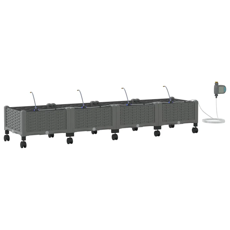 Porte-plante de jardin avec irrigation et roues 4 pc Gris clair - 2