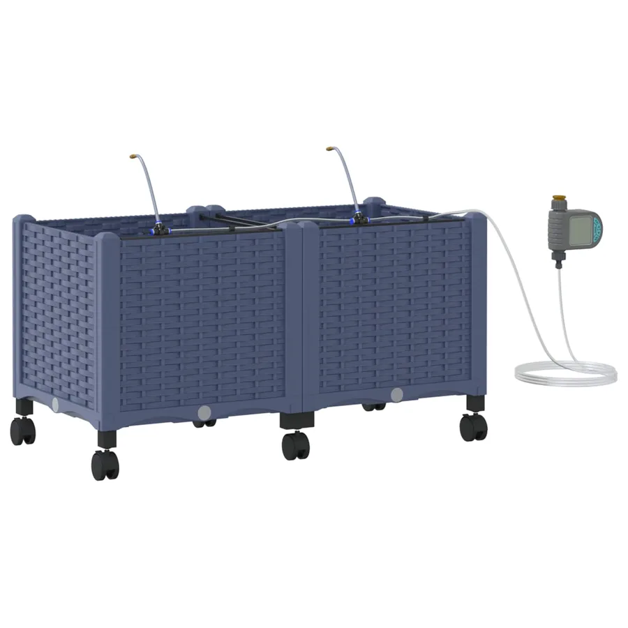 Porte-plante de jardin avec irrigation et roues 2 pc Gris PP - 2