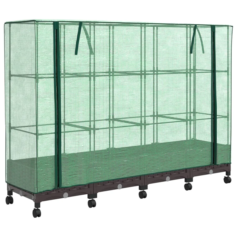 Jardinière de jardin avec couverture de serre et roues 4 pc PP - 2