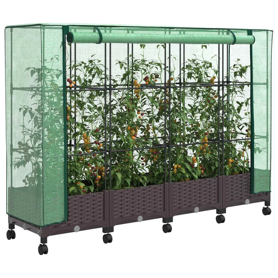 Jardinière de jardin avec couverture de serre et roues 4 pc PP - 3