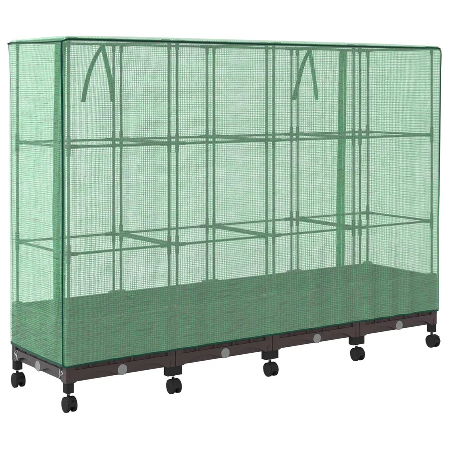 Jardinière de jardin avec couverture de serre et roues 4 pc PP - 4