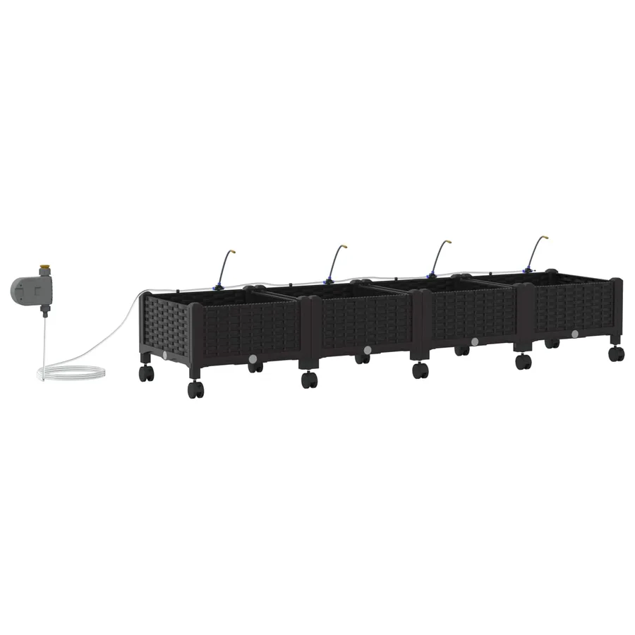 Porte-plante de jardin avec irrigation et roues 4 pc Noir PP - 4