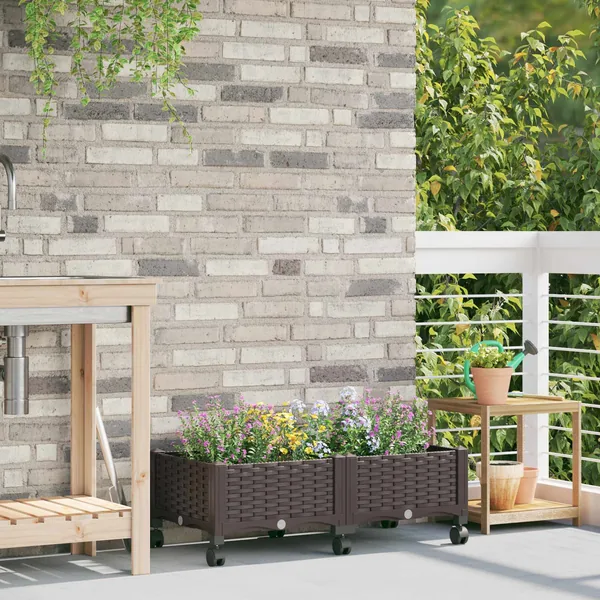Jardinière avec Roues Marron 80 x 40 x 29 cm PP