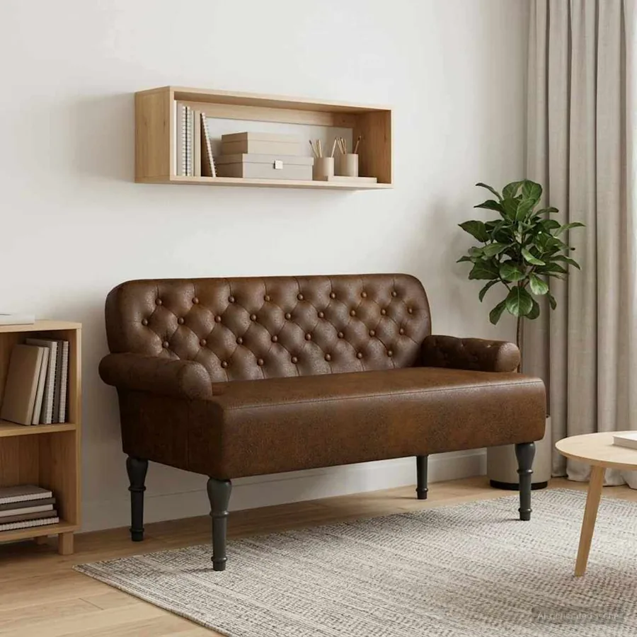Canapé love seat avec capitonnage en boutons Marron Simili daim