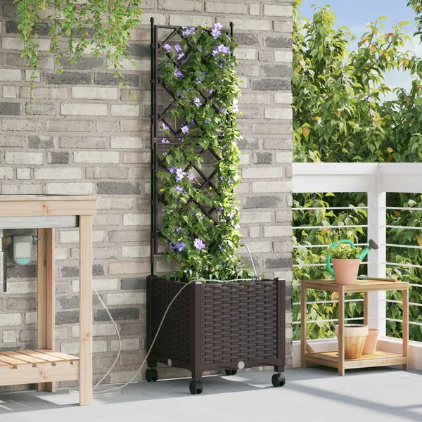 Porte-plante de jardin avec irrigation et roues Marron PP