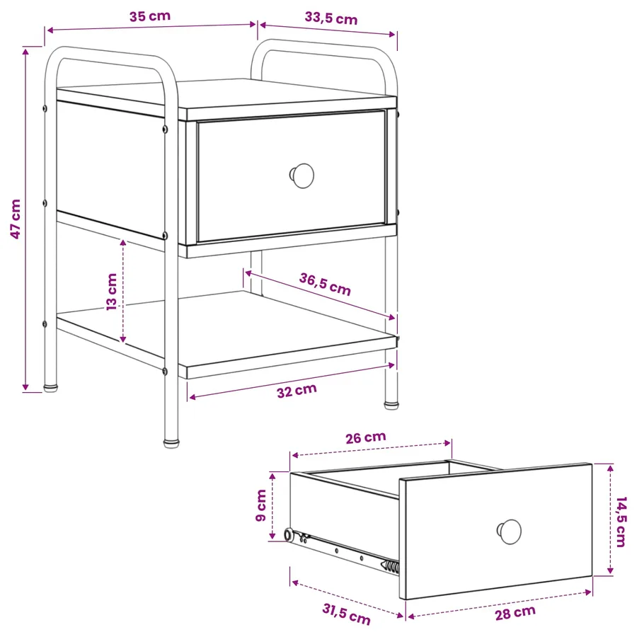 Table de chevet 2 pc Chêne artisanal Bois d'ingénierie - 12