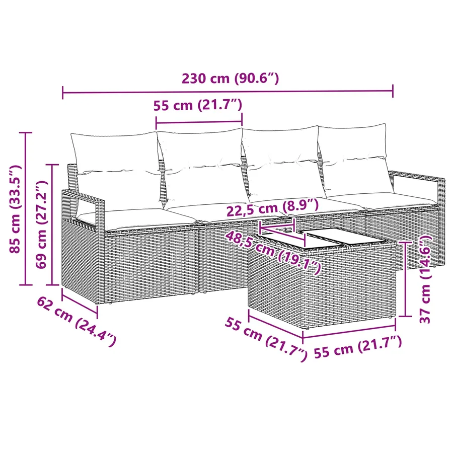 Ensemble de Canapés avec coussin 5 pcs Beige et Rouge polyrotin - 11