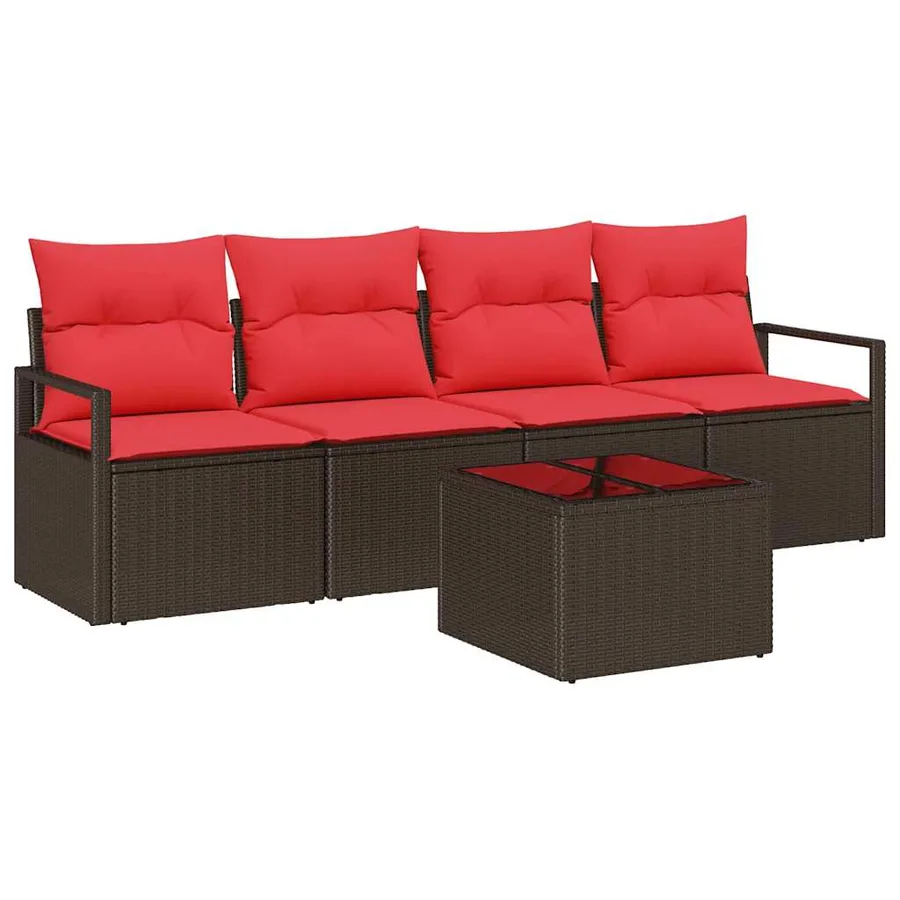 Ensemble de Canapés avec coussin 5 pcs Beige et Rouge polyrotin - 2