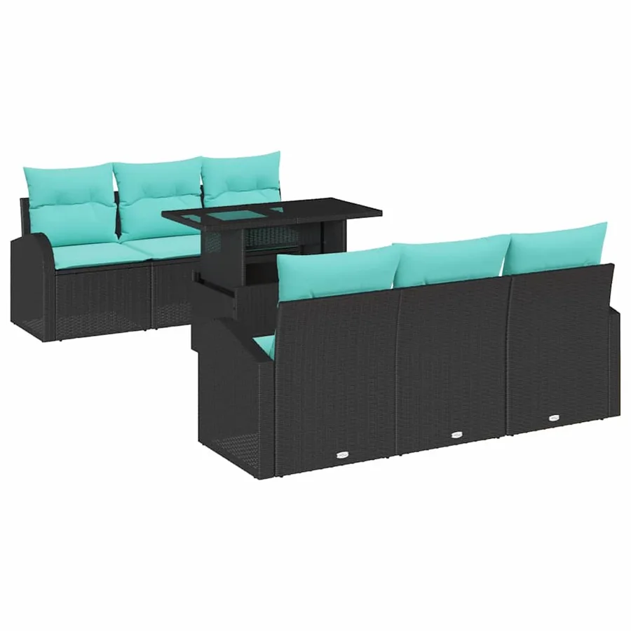 Ensemble de canapé de jardin 7 pcs Noir Poly Rattan - 2