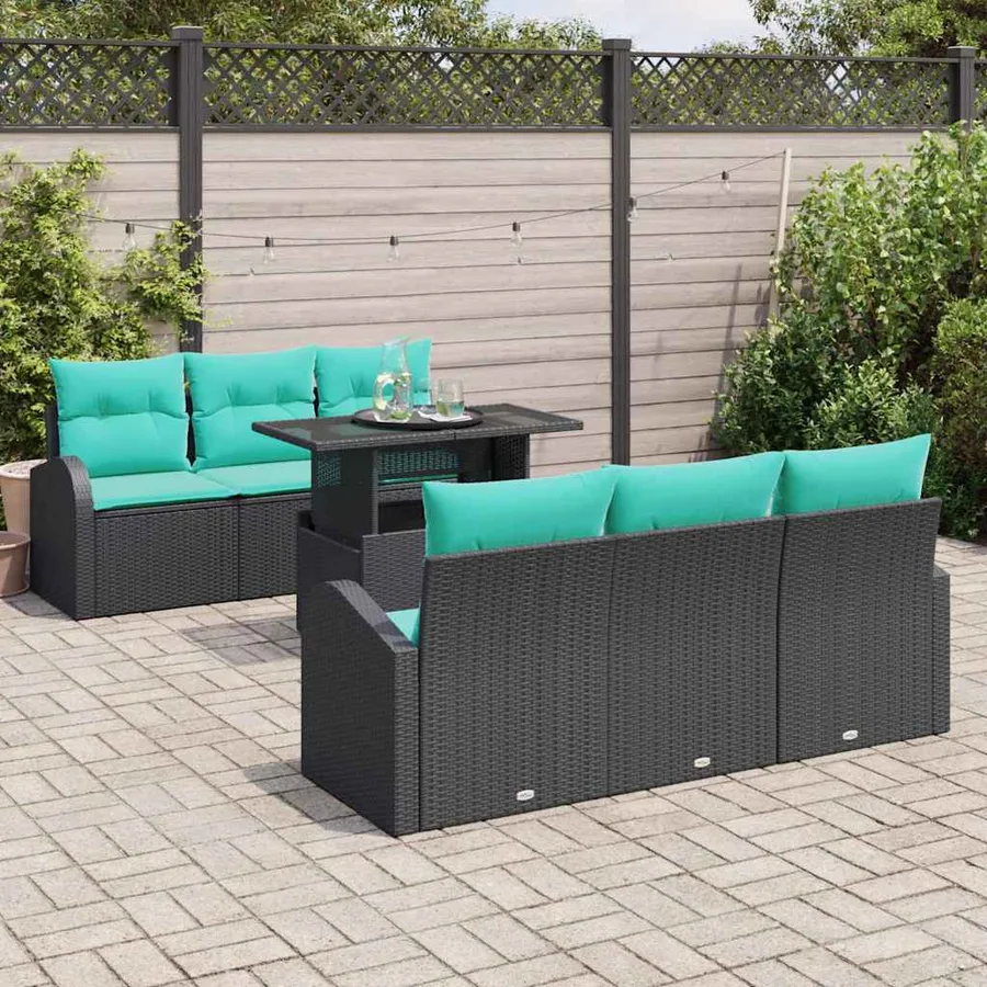 Ensemble de canapé de jardin 7 pcs Noir Poly Rattan - 3