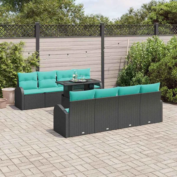 Ensemble de canapé de jardin 9 pcs Noir Poly Rattan