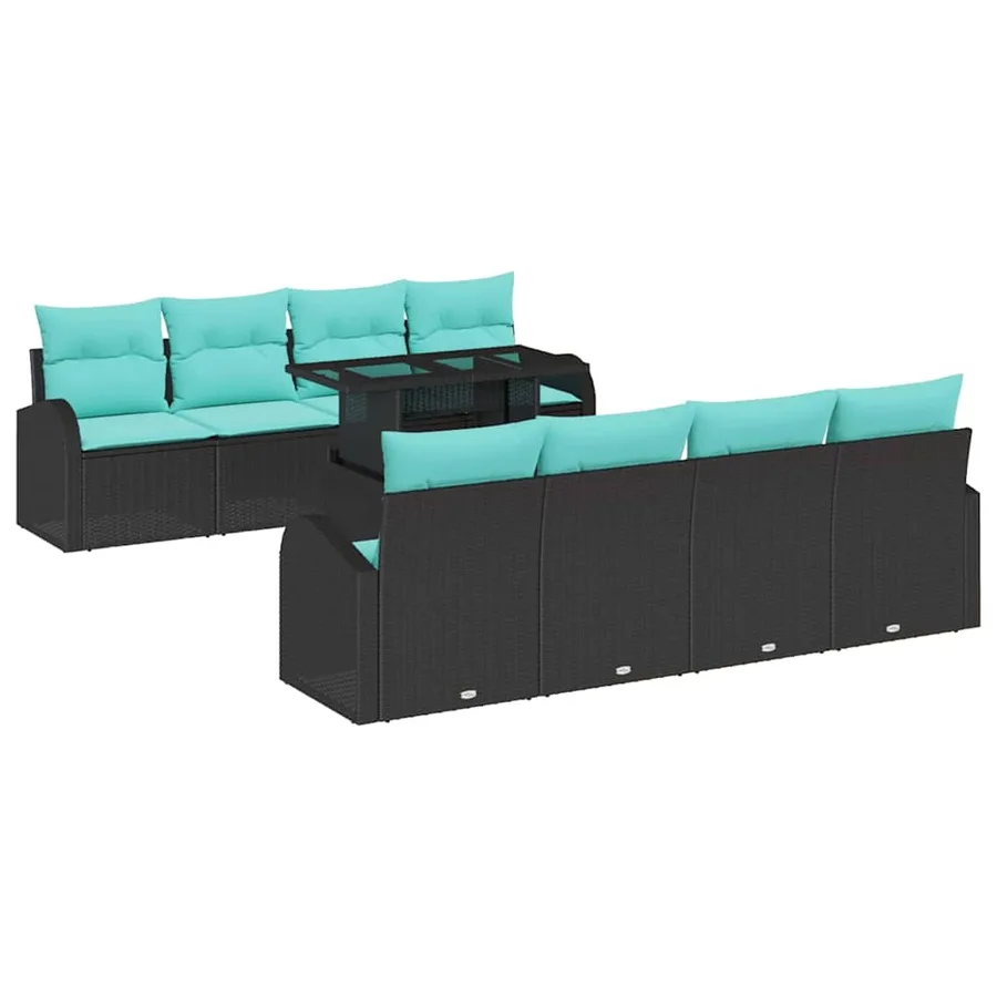 Ensemble de canapé de jardin 9 pcs Noir Poly Rattan - 2