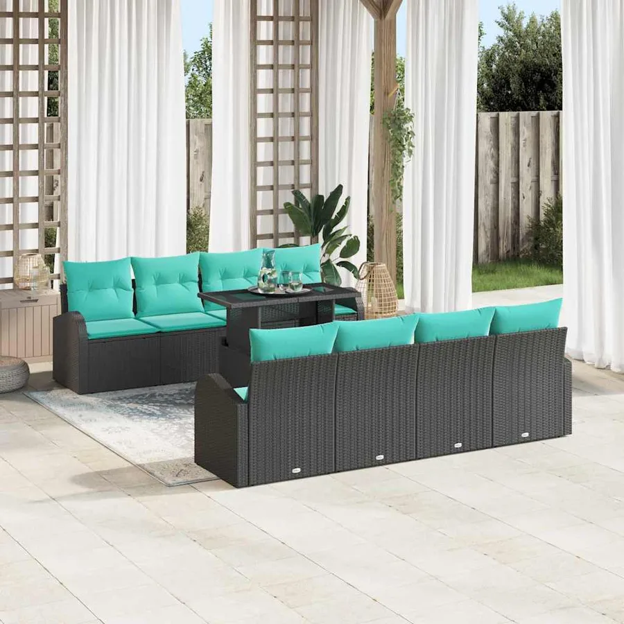 Ensemble de canapé de jardin 9 pcs Noir Poly Rattan - 3