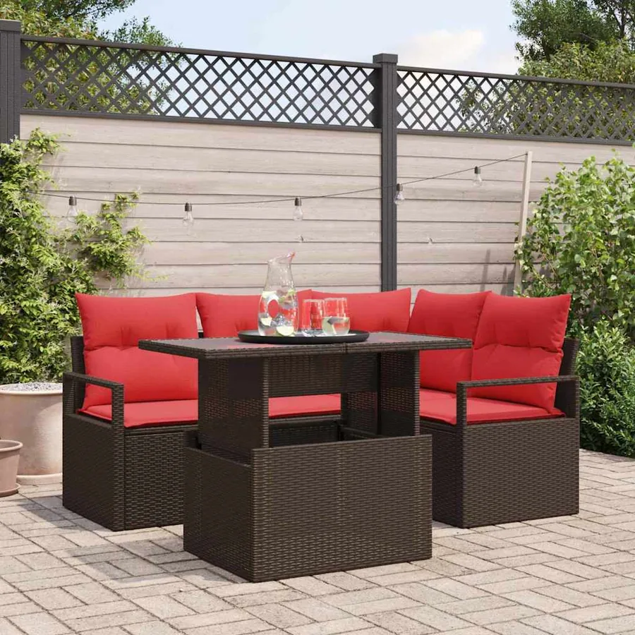 Ensemble de canapé de jardin 5 pcs Marron Poly rotin