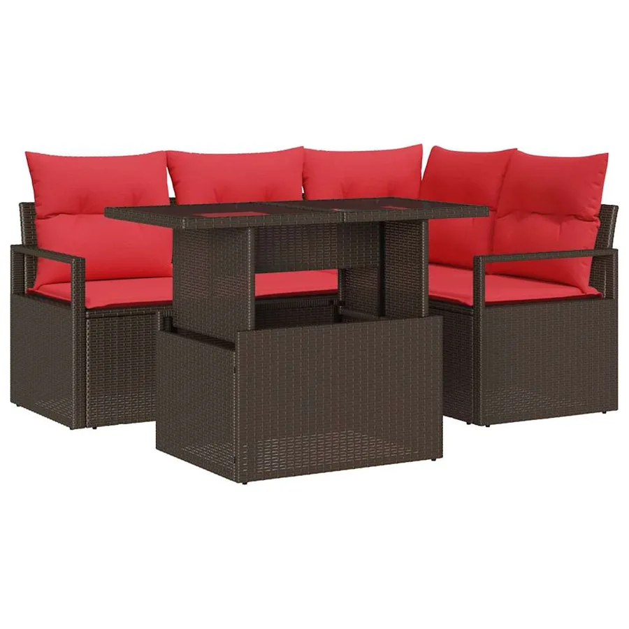 Ensemble de canapé de jardin 5 pcs Marron Poly rotin - 2