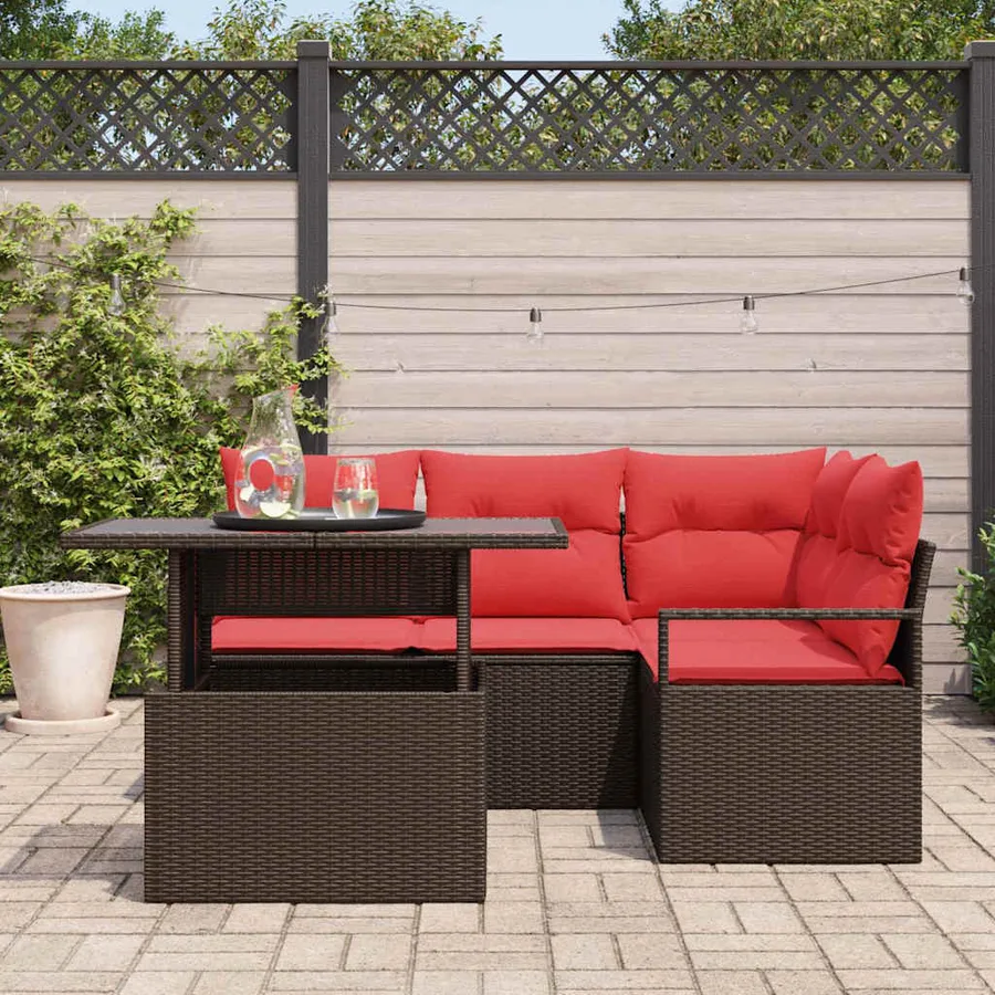 Ensemble de canapé de jardin 5 pcs Marron Poly rotin - 3