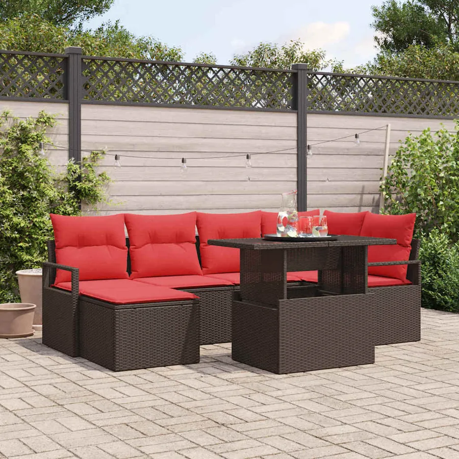 Ensemble de canapé de jardin 7 pcs Marron Poly rotin
