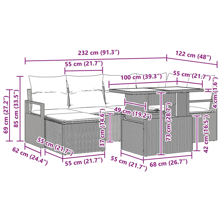 Ensemble de canapé de jardin 7 pcs Marron Poly rotin - 17