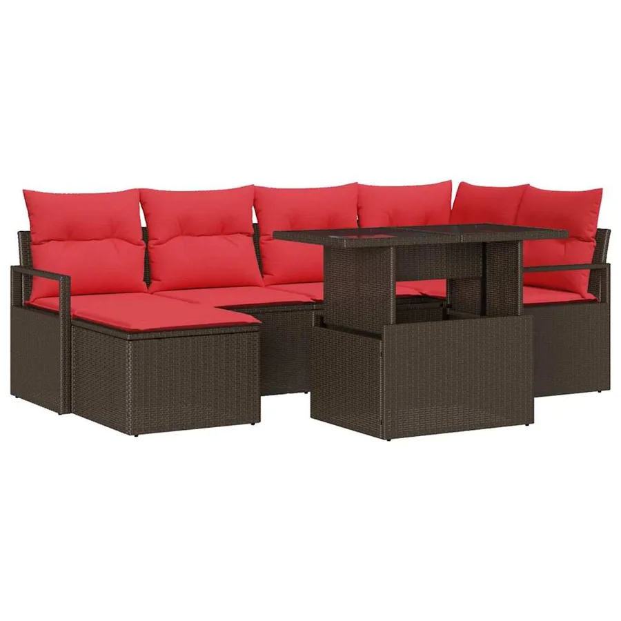 Ensemble de canapé de jardin 7 pcs Marron Poly rotin - 2