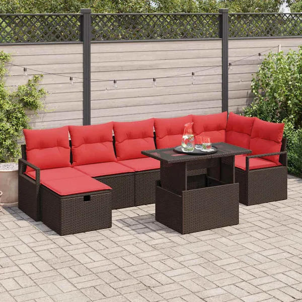 Ensemble de canapé de jardin 8 pcs Marron polyrotin