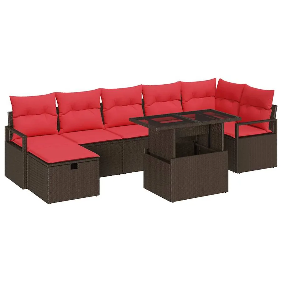 Ensemble de canapé de jardin 8 pcs Marron polyrotin - 2