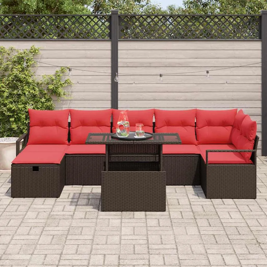 Ensemble de canapé de jardin 8 pcs Marron polyrotin - 3