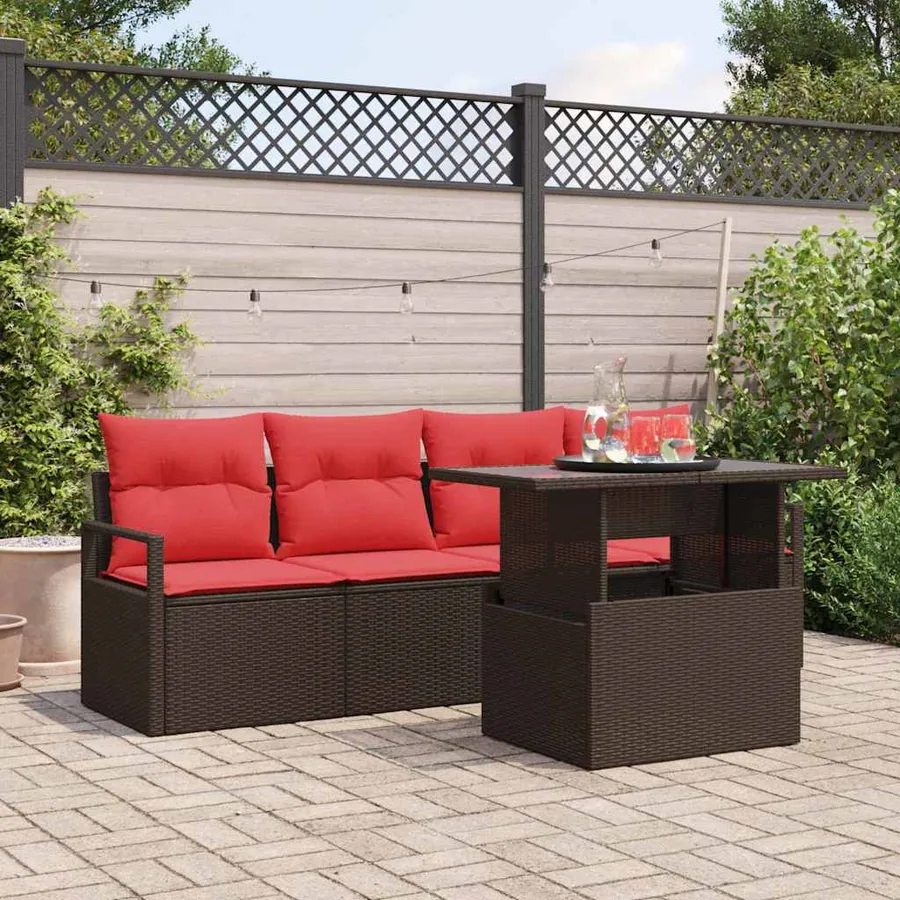 Ensemble de canapé de jardin 5 pcs Marron Poly rotin