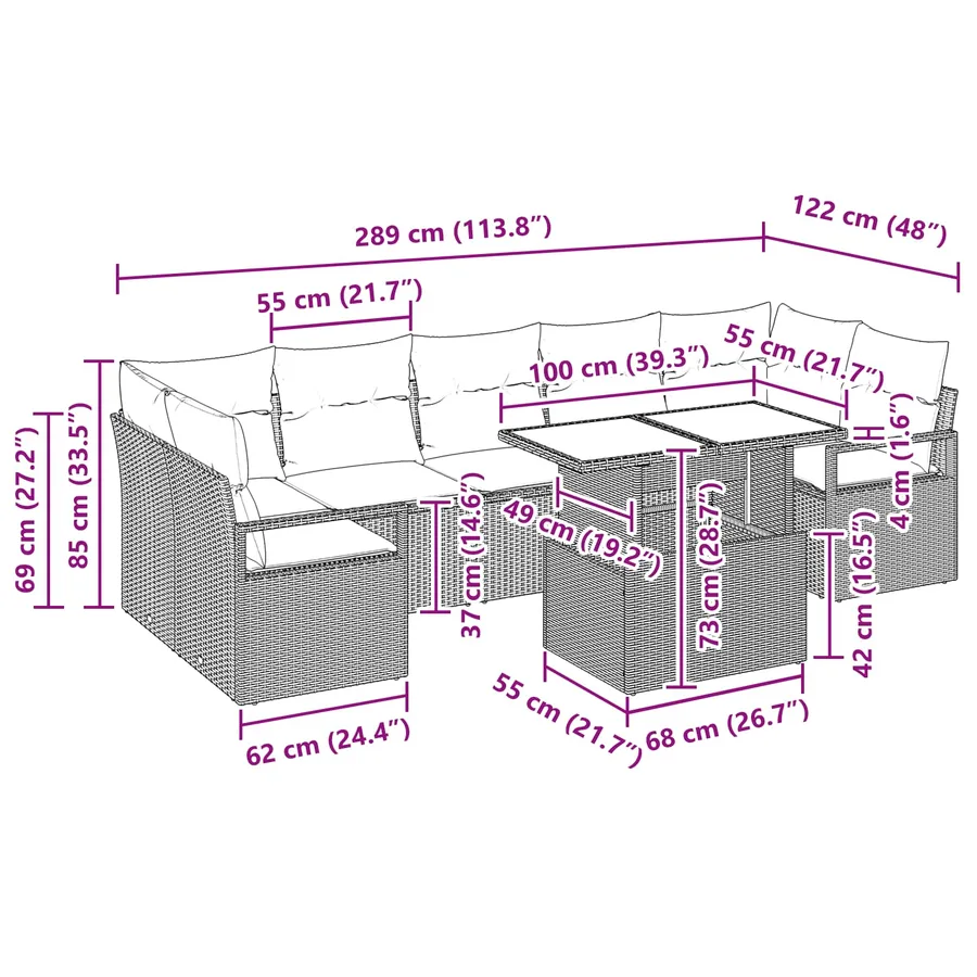 Ensemble de canapé de jardin 8 pcs Marron Poly rotin - 15