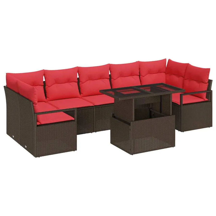 Ensemble de canapé de jardin 8 pcs Marron Poly rotin - 2