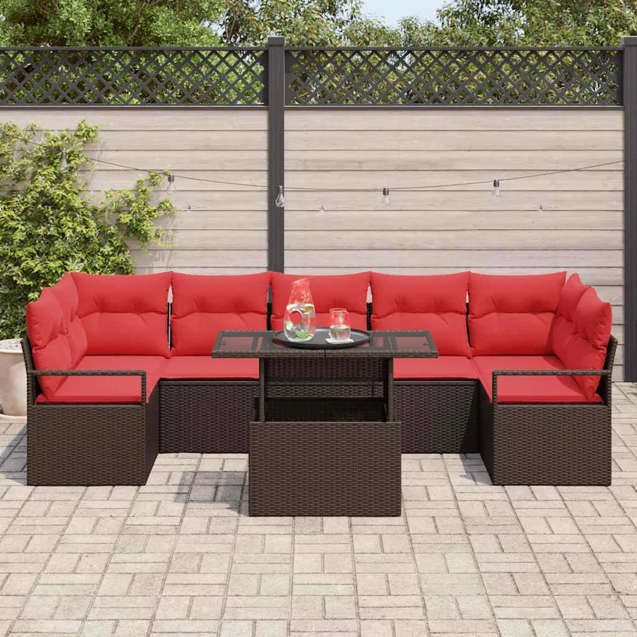 Ensemble de canapé de jardin 8 pcs Marron Poly rotin - 3