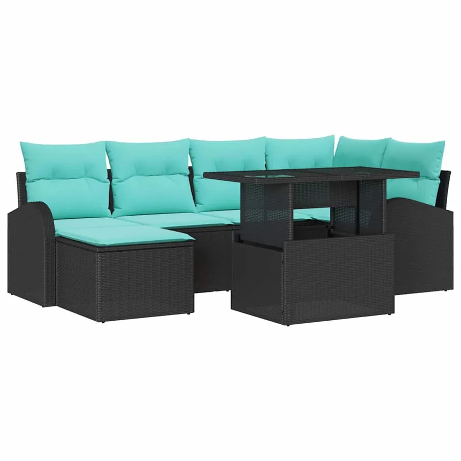 Ensemble de canapé de jardin 7 pcs Noir Poly rotin - 2