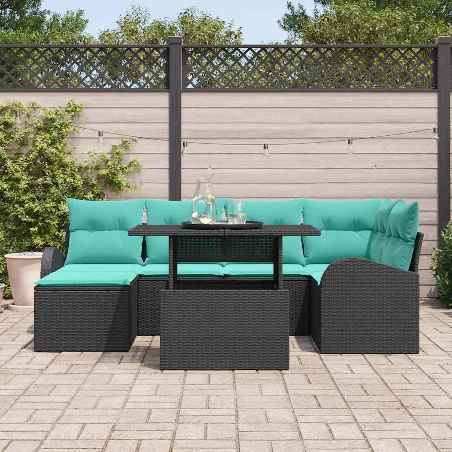 Ensemble de canapé de jardin 7 pcs Noir Poly rotin - 3