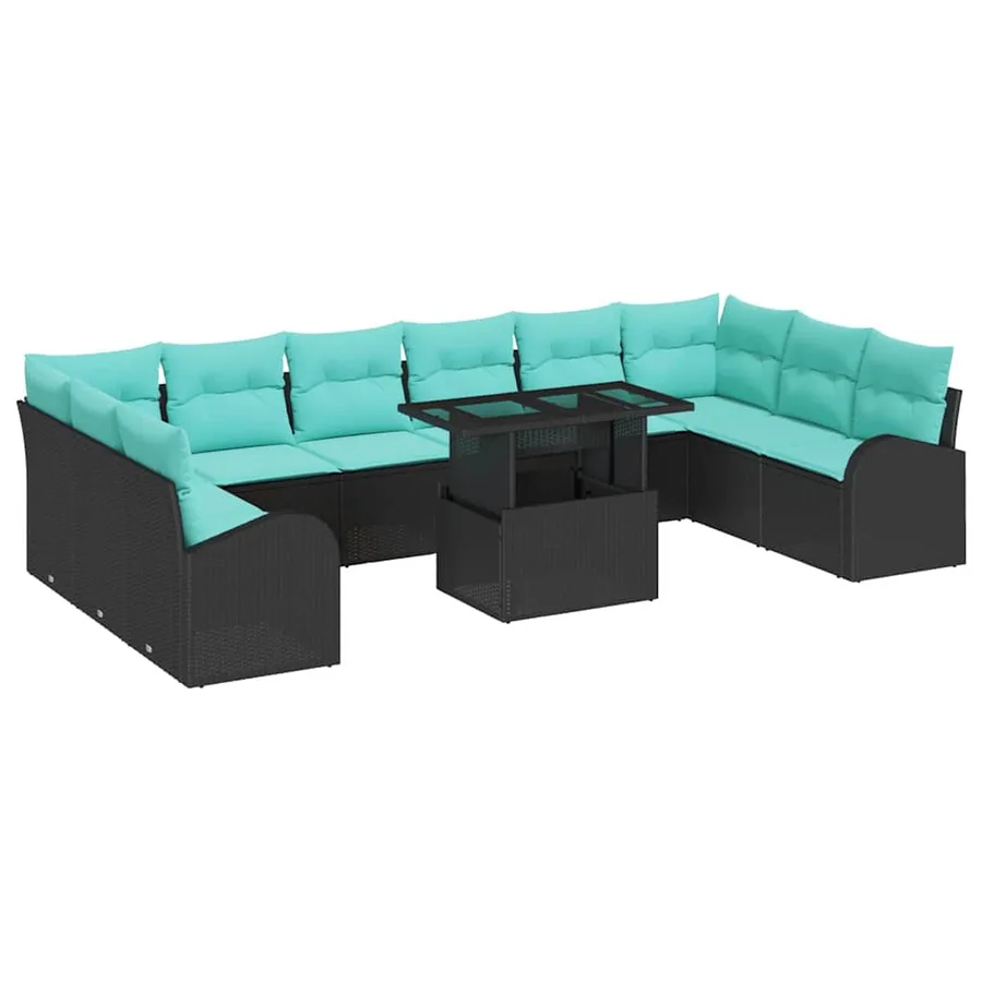 Ensemble de canapé de jardin 11 pcs Noir Poly rotin - 2