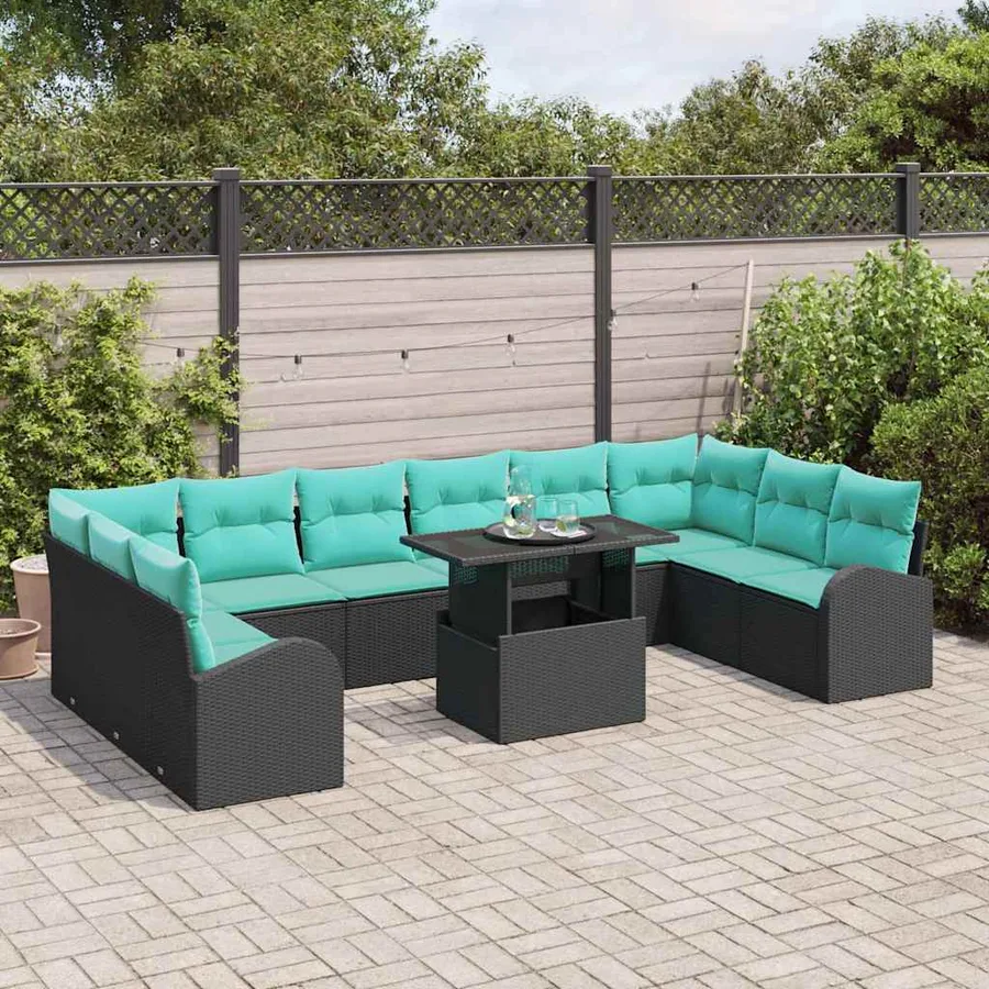 Ensemble de canapé de jardin 11 pcs Noir Poly rotin - 3