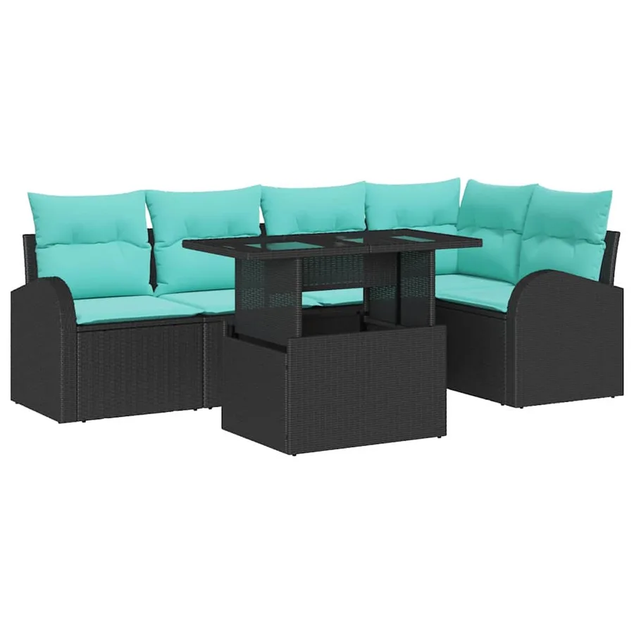 Ensemble de canapé de jardin avec coussin 6 pcs Noir Poly rotin - 2
