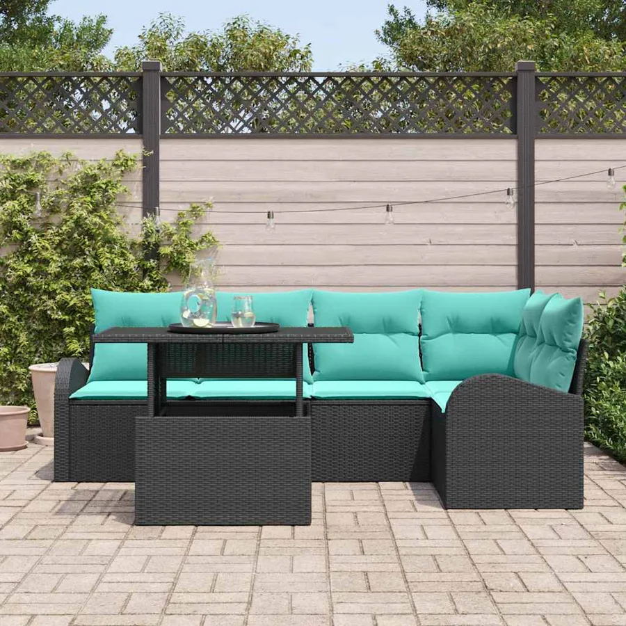Ensemble de canapé de jardin avec coussin 6 pcs Noir Poly rotin - 3