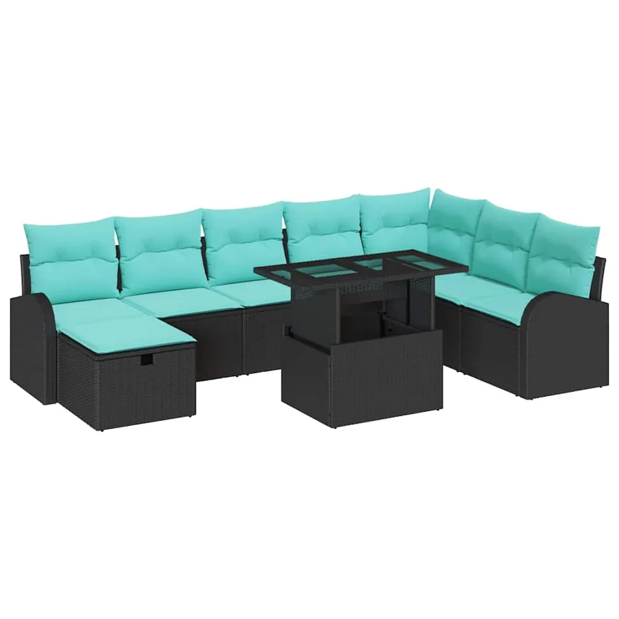 Ensemble de canapé de jardin avec coussin 9 pcs Noir Poly rotin - 2