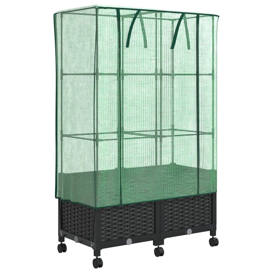 Jardinière de jardin avec couverture de serre et roues 2 pc PP - 2