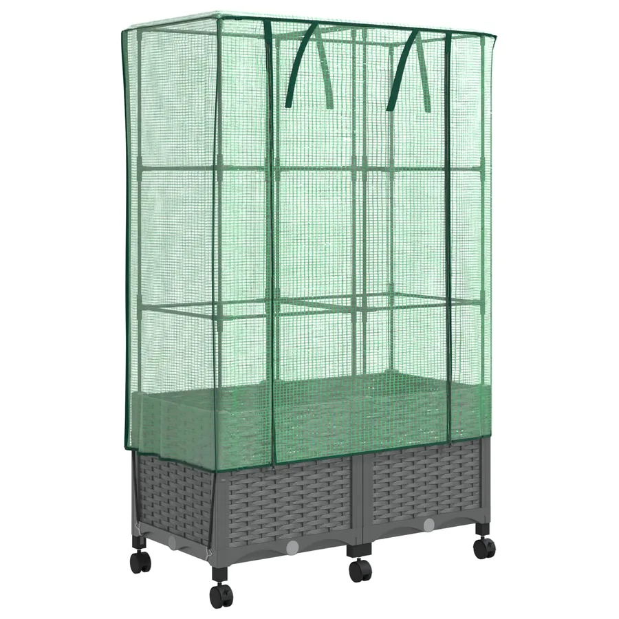 Jardinière de jardin avec couverture de serre et roues 2 pc PP - 2