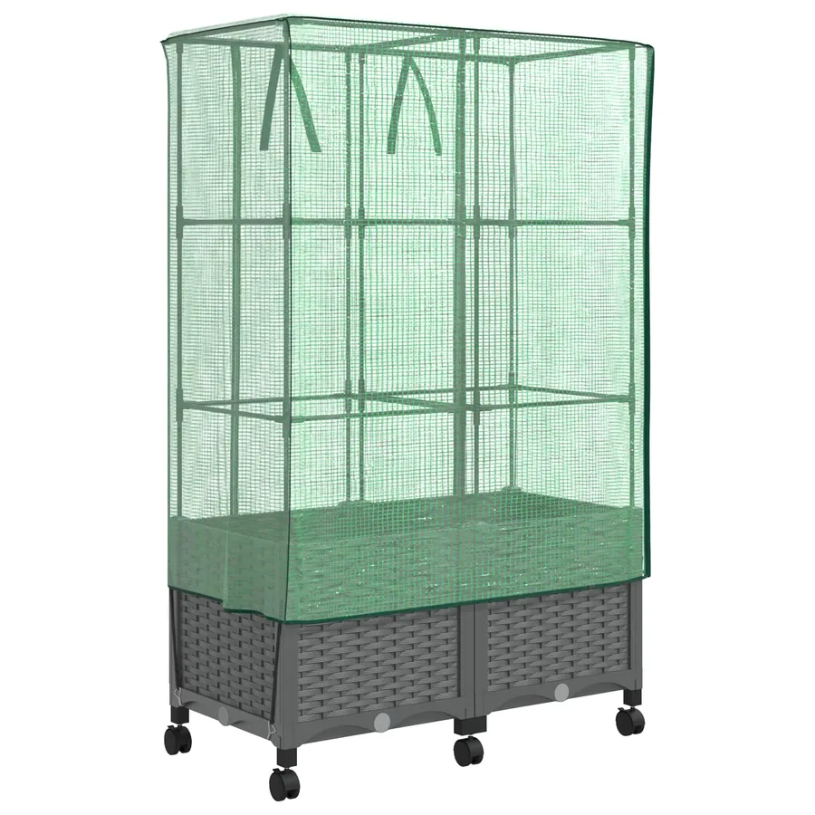 Jardinière de jardin avec couverture de serre et roues 2 pc PP - 4