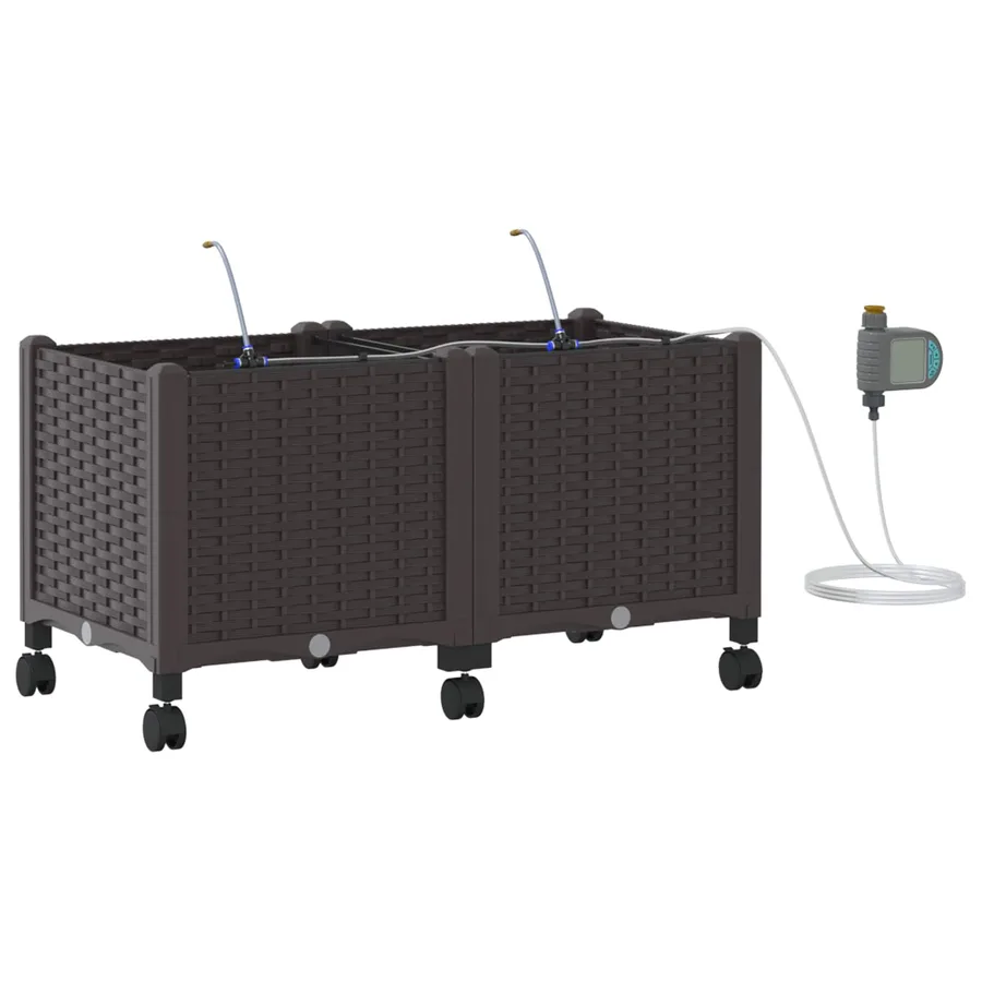 Porte-plante de jardin avec irrigation et roues 2 pc Marron PP - 2