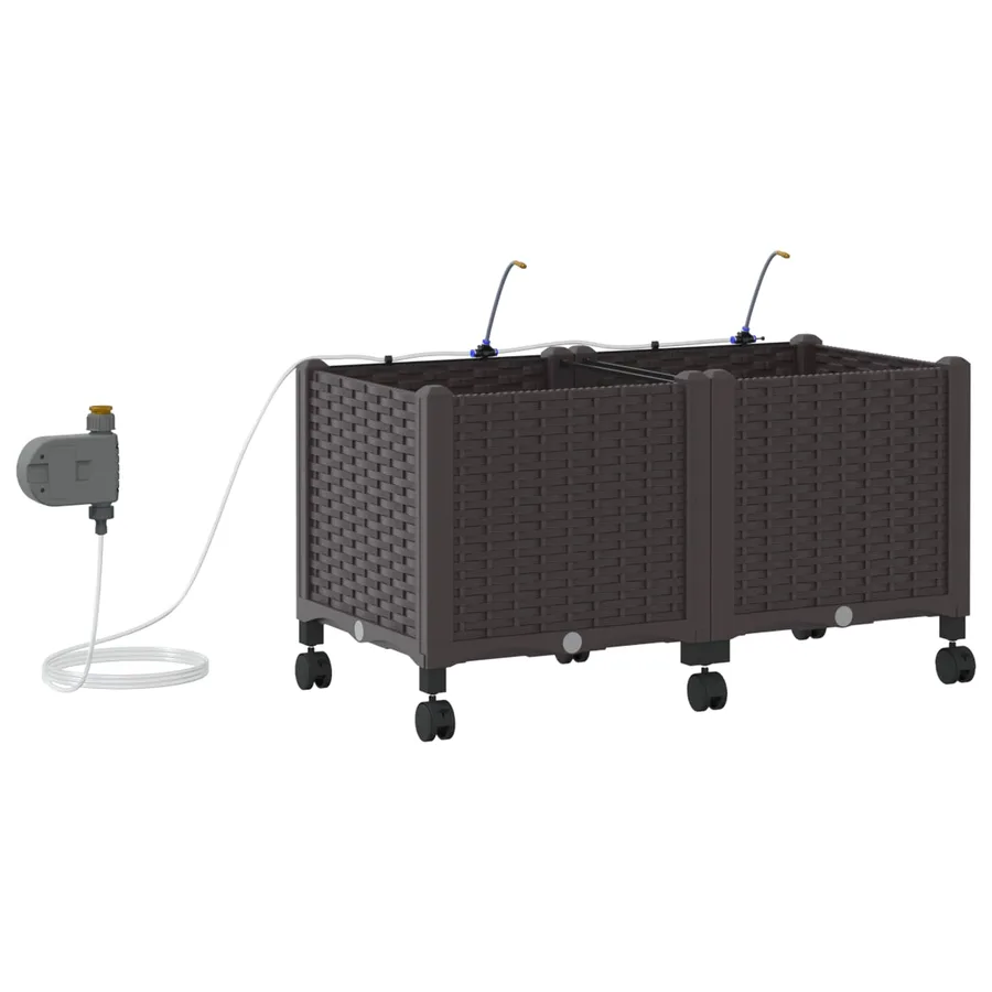Porte-plante de jardin avec irrigation et roues 2 pc Marron PP - 4
