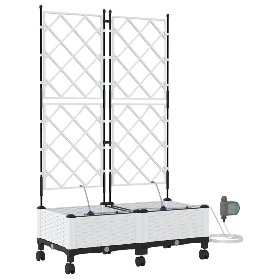 Porte-plante de jardin avec irrigation et roues 2 pc Blanc PP - 2