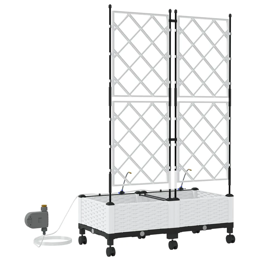Porte-plante de jardin avec irrigation et roues 2 pc Blanc PP - 4